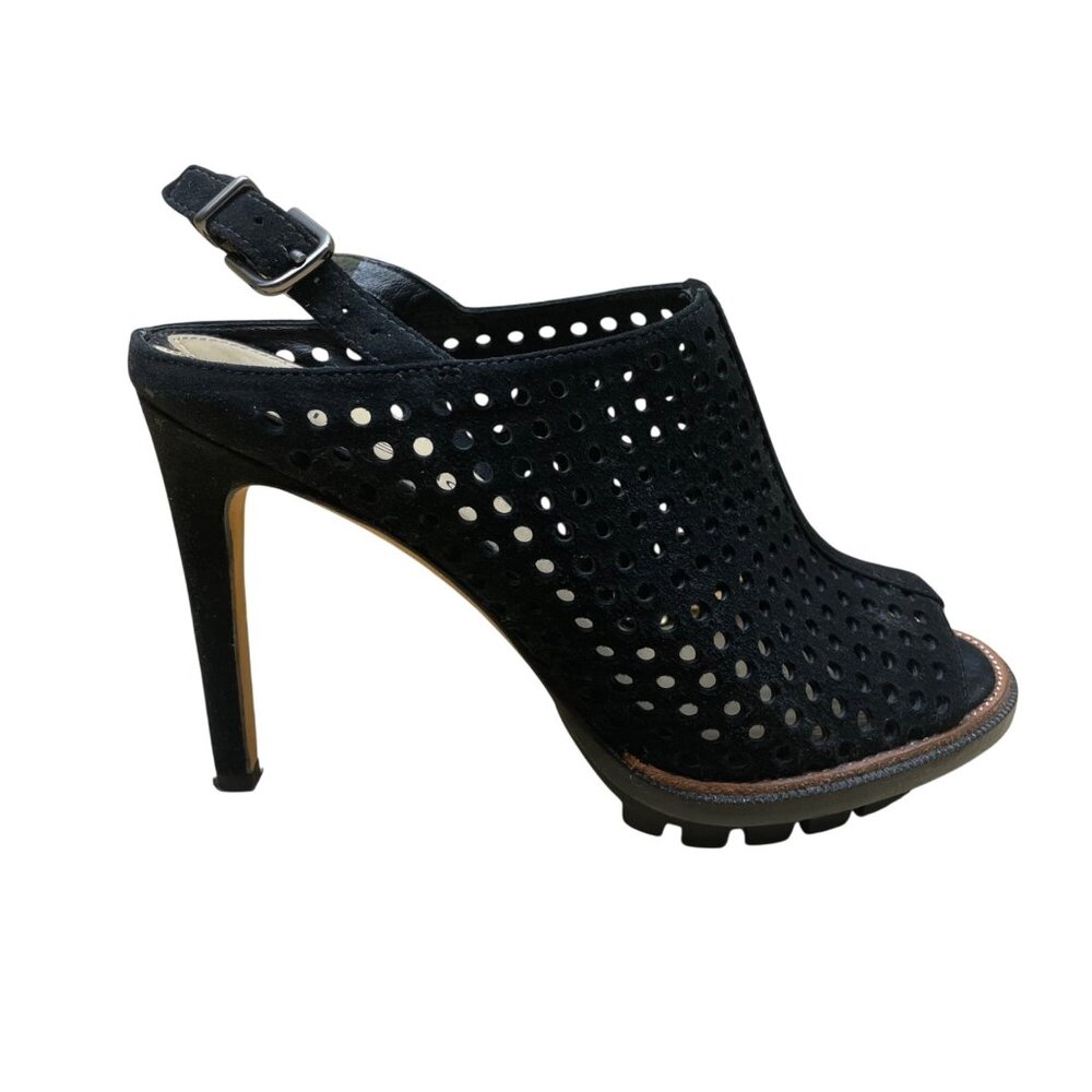 Via Spiga Womens Black Suede Slingback Perforated High Heel Sandals Sz 6M